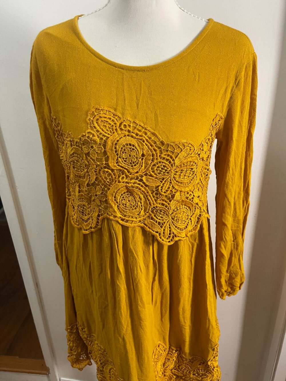 Maeve Anthropologie Mustard Lace Overlay Long Sleeve Dress